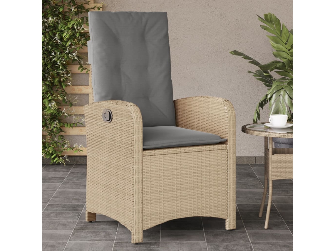 Silla de jardín reclinable DKD Home Decor con cojines, mimbre beige mixto