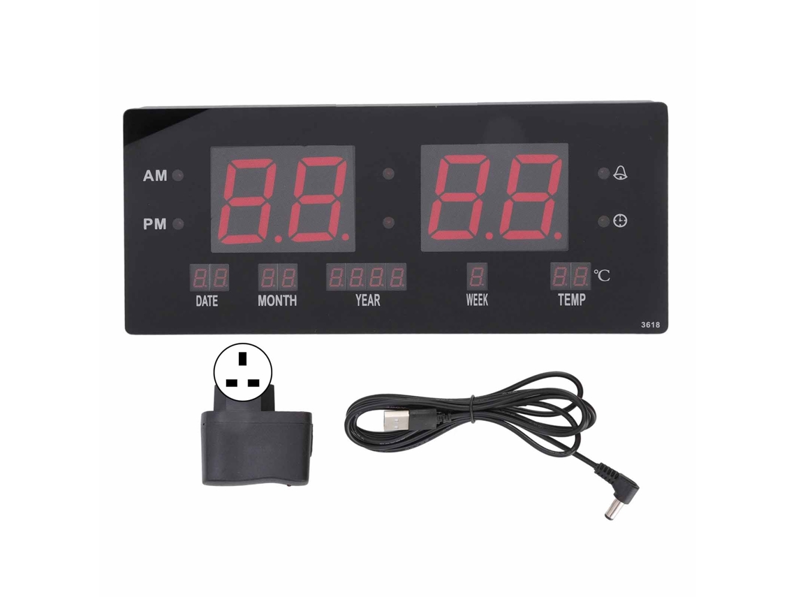 Reloj de pared digital LED Baok con pantalla grande para salón, dormitorio u oficina, con enchufe de 100-240 V (Reino Unido).