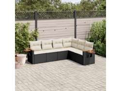 Conjunto de sofá de jardín de 6 piezas con cojines, mimbre sintético negro, DKD Home Decor