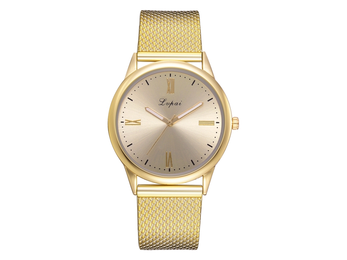 Reloj De Pulsera De Cuarzo Para Mujer Con Correa De Silicona Dorada Lvpai