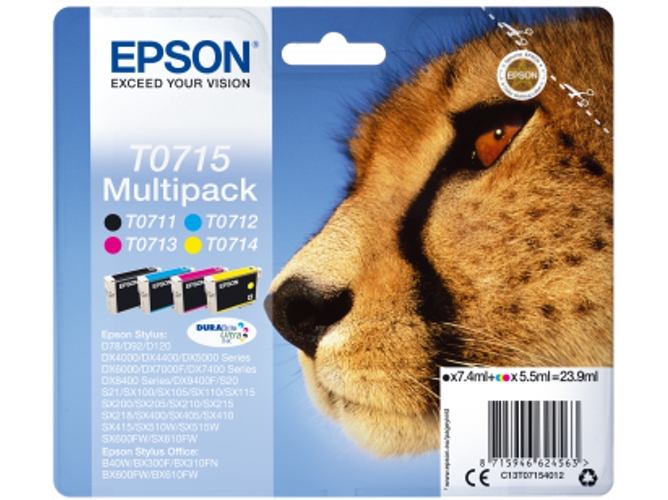 Pack ahorro cartuchos de tinta original EPSON T0715, Guepardo, C13T07154012