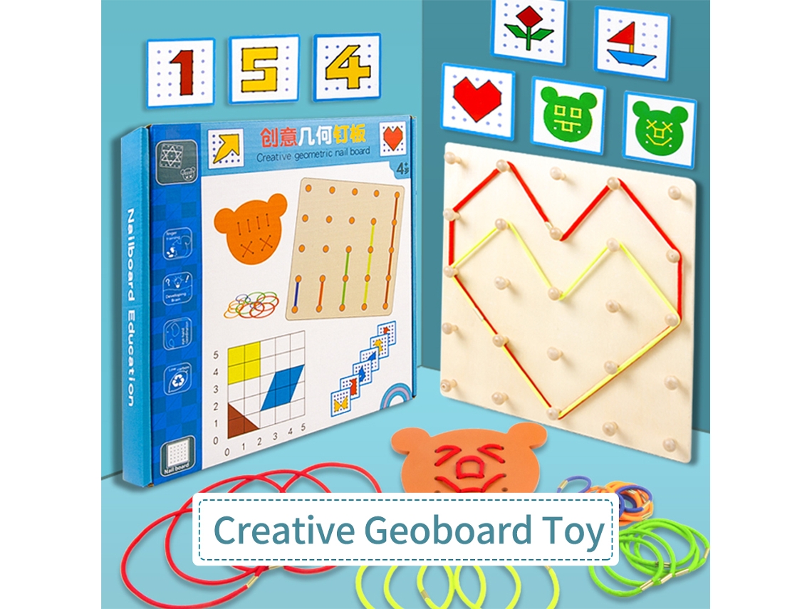 Tablero Geométrico De Madera De 5x5 Con Bandas Elásticas Y Tarjetas Montessori - Juguete Educativo Para Niños