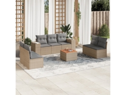 Conjunto de 8 sofás de jardín con cojines de mimbre beige Dkd Home Decor