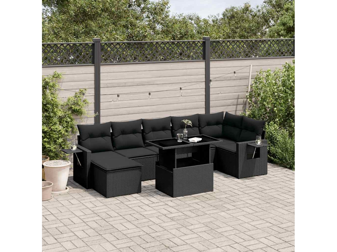 Conjunto de sofá de jardín de 8 piezas con cojines en mimbre sintético negro de DKD Home Decor