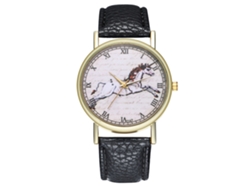 Reloj De Pulsera De Cuarzo Con Caja De Cuero Y Manecillas Luminiscentes, Diseño Moderno Y Elegante (negro).