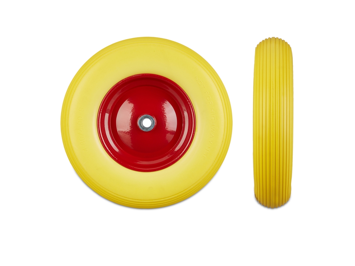 Relaxdays Roda Sobressalente Para Carrinho 4.80/4.00-8, Pneu Maciço, Jante Aço, Anti-furo, 100 Kg, Amarelo-vermelho
