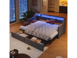 Sofá Cama De 90x200 Cm Con Usb-c, Iluminación Led, Cajones, Bolsillos, Extensible Y Multifuncional.