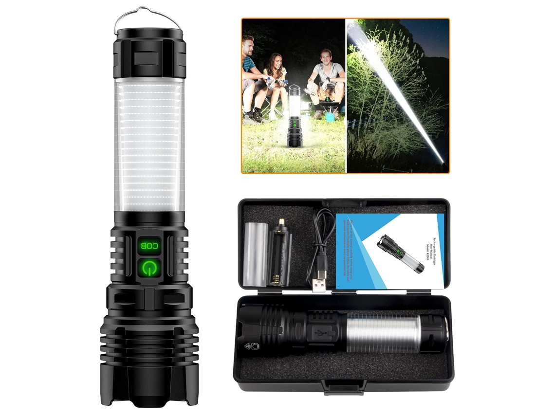 Linterna Portátil Recargable Para Camping Con Led Cob Y Láser Blanco, Zoom Ajustable, Estuche De Transporte, Batería De 5000 Mah, Para Activ
