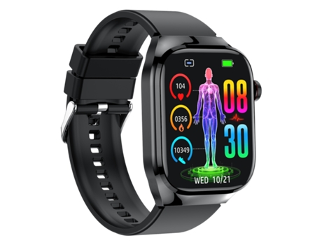 Reloj inteligente, ECG, frecuencia cardíaca, presión arterial, sueño, podómetro, banda de silicona Negro