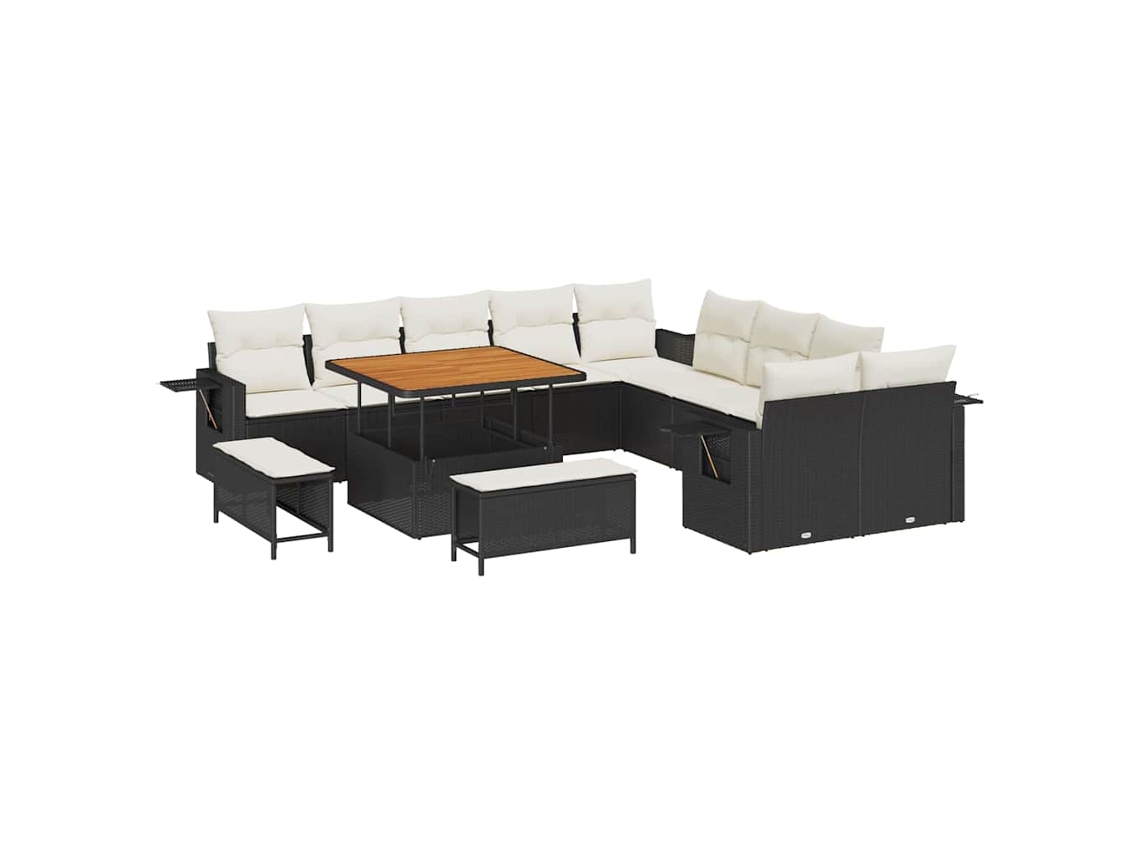 Maison Exclusive - Conjunto de sofás de jardín con cojines, 13 piezas, mimbre negro