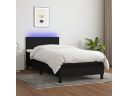 Cama Box Spring Con Colchón Led Tela Negro 100x200 Cm