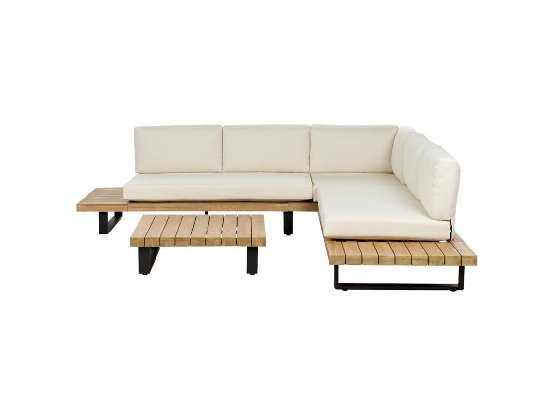 Conjunto de sala de estar esquinero 5 plazas de madera de acacia clara/blanco crema BELIANI Mykonos