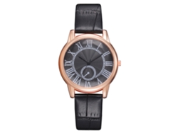 Reloj De Pulsera De Moda Para Mujer Con Números Romanos Y Correa De Piel Sintética Negra.