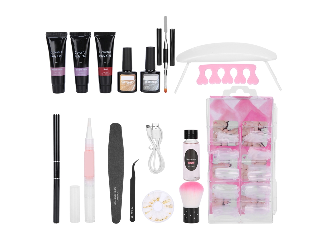 Kit De Ferramentas Para Alongamento De Unhas Com Gel, Lâmpada Secadora, Arquivo E Decorações Manicure