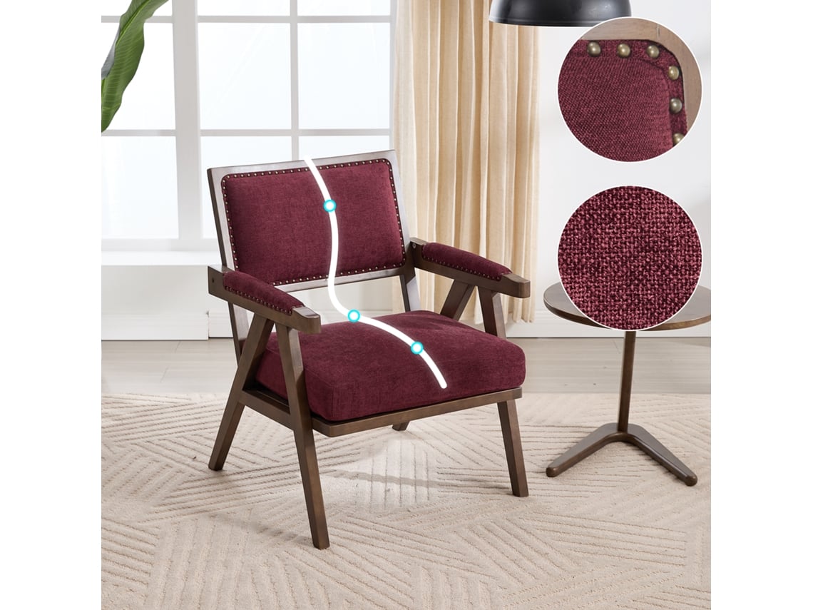 Sillón de 66x66,5x88 cm - Moderno de mediados de siglo con brazos y tapicería - Rojo Rosa