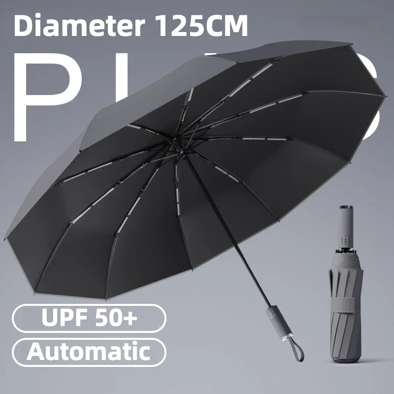 (gris Brumoso, 10k) Paraguas Plegable Automático Grande De 125 Cm, Resistente Al Viento, Con Protección Solar Upf50+ Y Protección Uv.