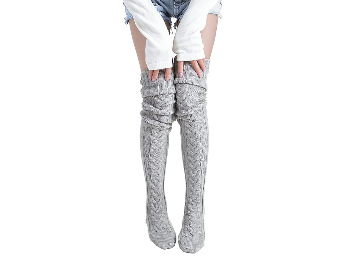 Calcetines Por Encima De La Rodilla, Calcetines De Punto Cálidos Hasta La Rodilla, Medias De Invierno Cómodas (grises) Cuich