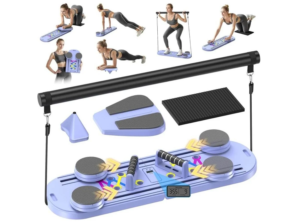 Equipo de pilates, tabla de pilates 12 en 1, para uso doméstico, portátil y plegable (azul)