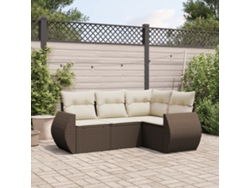 Conjunto de sofá de jardín de 4 piezas con cojines de mimbre marrón de DKD Home Decor