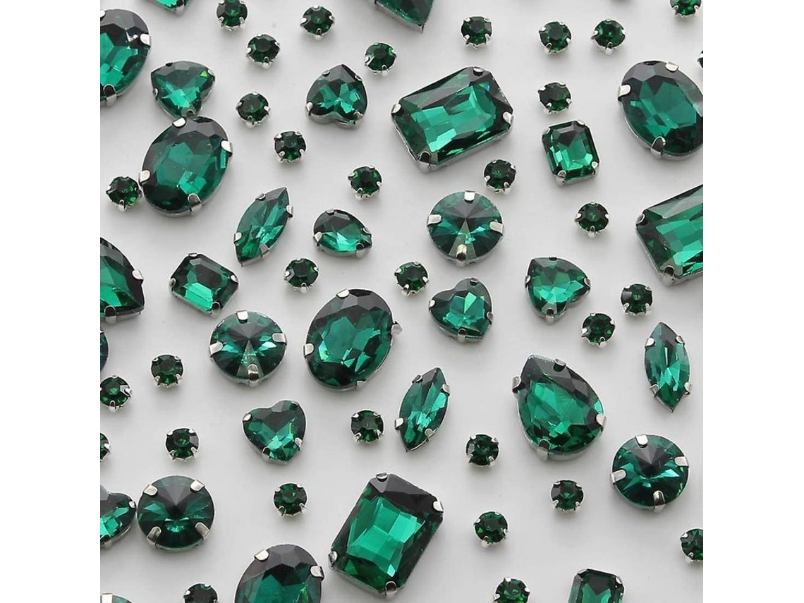 2026-piedras De Cristal Coser 100 Piezas Formas Mixtas Vidrio Gemas Plata Chapado Para Joyería Ropa Artesanía Verde Malaquita