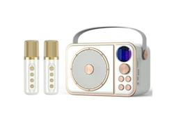 Mini máquina de karaoke sin Bluetooth con micrófono dual y altavoz para fiesta infantil blanca Yizhood