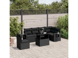 Conjunto de sofá de jardín de 7 piezas con cojines, ratán negro, Dkd Home Decor