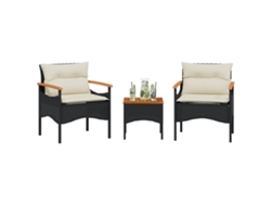3 Pcs Conjunto Sofás De Jardím Com Almofadões Vime Pe Preto Dkd Home Decor