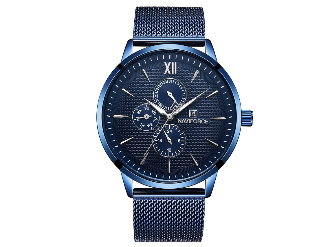 Reloj De Cuarzo Para Hombre En Acero Con Brazalete, Esfera De Tres Subesferas, Resistente Al Agua Y A La Moda (azul).