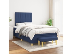 Cama Box Spring Con Colchón Tela Azul 120x200 Cm