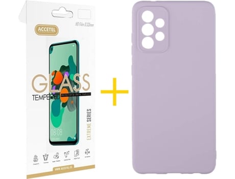 Kit Funda + Protector de Pantalla Samsung Galaxy A72 5G ACCETEL Silicona Líquida (Morado)