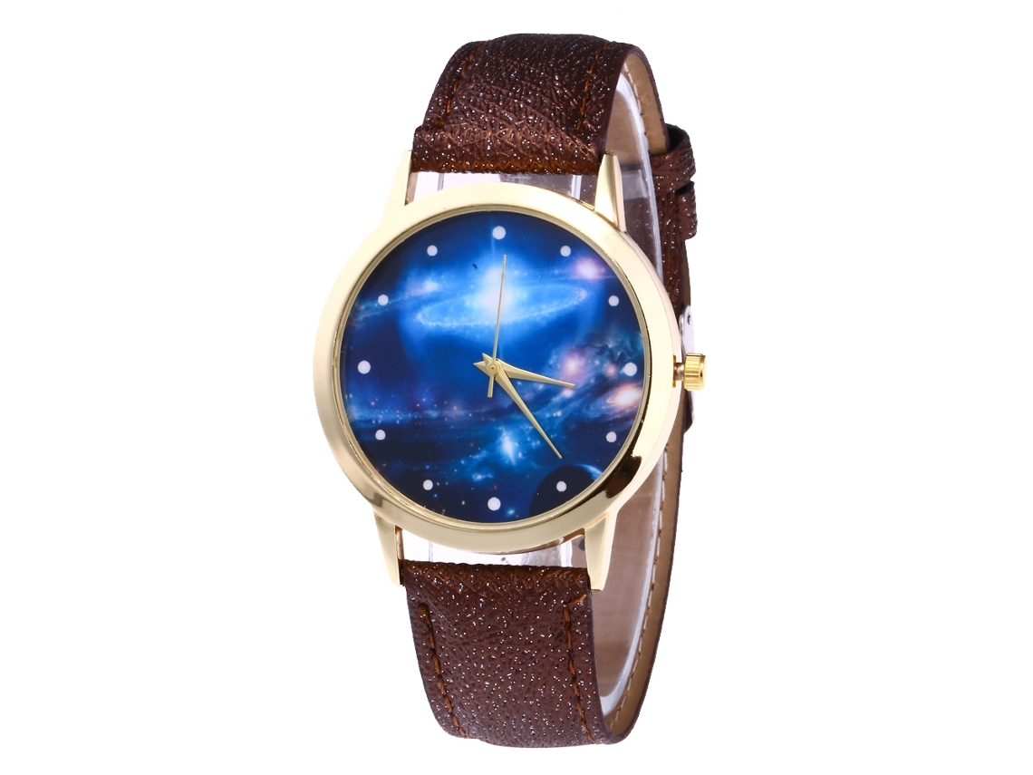 Reloj De Pulsera Unisex Fashion Star De Cuero Sencillo Con Movimiento De Cuarzo Marrón.