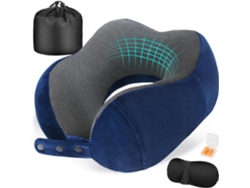 Almohada Para El Cuello Con Espuma Viscoelástica Almohada De Viaje Ajustable Cojín De Soporte El Cuello Con Antifaz Y Tapones Para Los Oídos Cuich