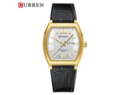 (correa Negra, Caja Dorada, Esfera Blanca) Elegante Reloj De Cuarzo Para Hombre, Resistente Al Agua, Con Calendario.