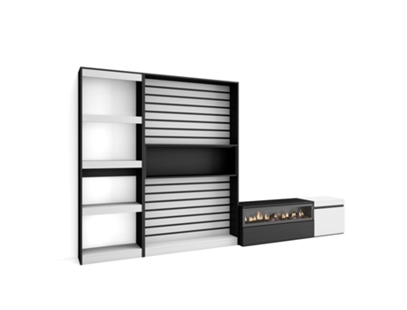 Muebles de Salón para TV 320x186x35cm Chimenea eléctrica Blanco y negro