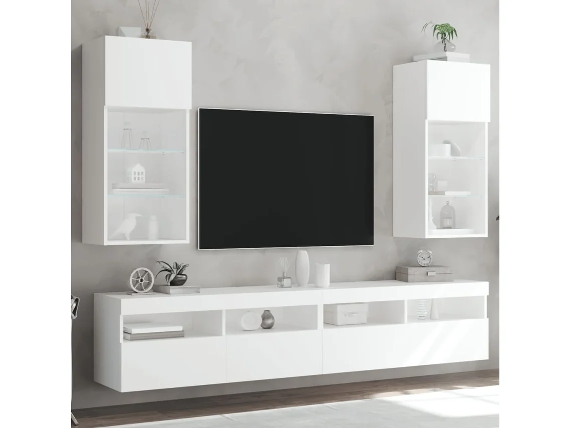 Muebles para TV con luces LED 2 uds blanco 40,5x30x90 cm N/A
