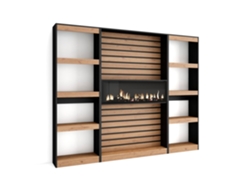 Librería estantería 230x186x25cm Salón Comedor Oficina Chimenea eléctrica Roble y negro