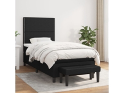 Cama Box Spring Con Colchón Tela Negro 80x200 Cm