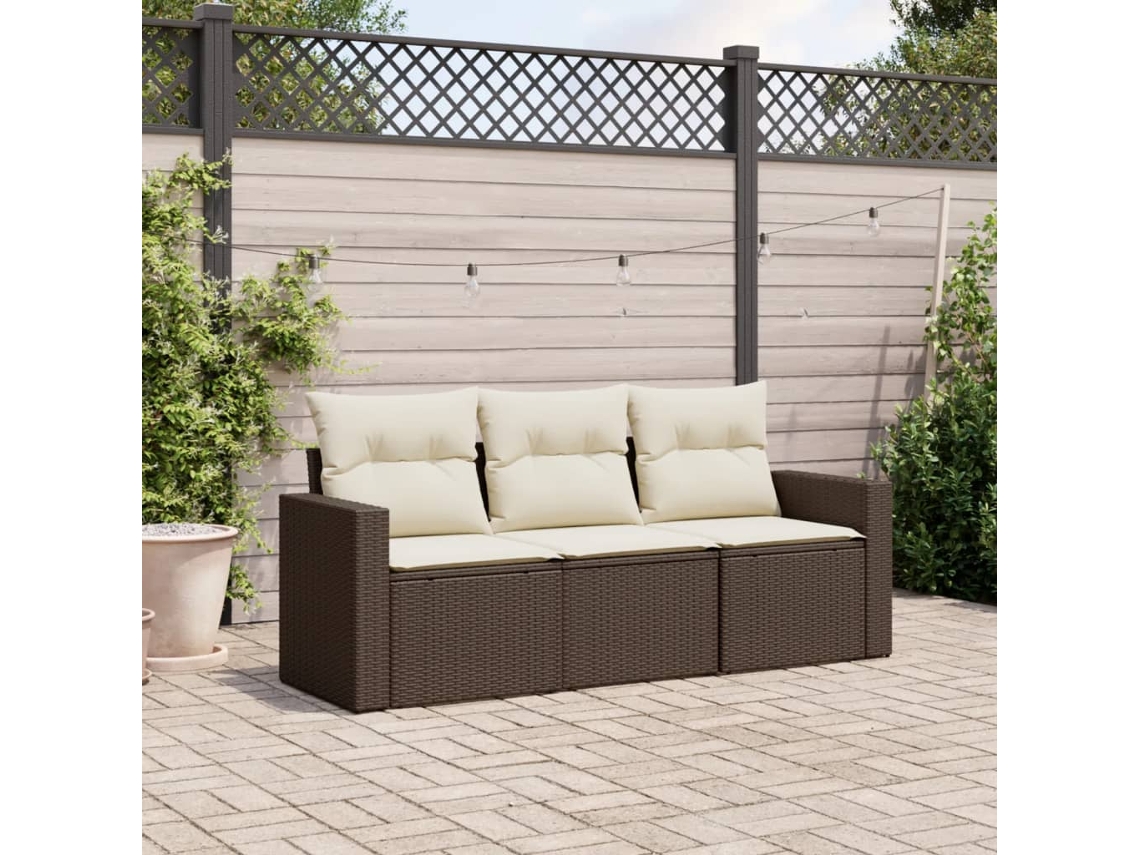 Conjunto de sofá de jardín de 3 piezas con cojines de mimbre marrón de DKD Home Decor