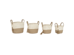 Set 4 Cesta Maiz Trenzado Yute Con Asas 40x40x41cm