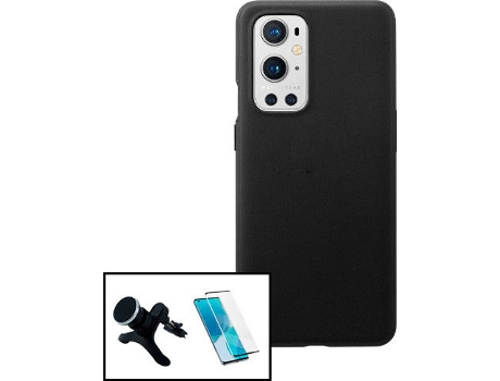 Carcasa + Protector Cristal Templado + Soporte OnePlus 9 Pro PHONECARE Silicona Líquida Negro