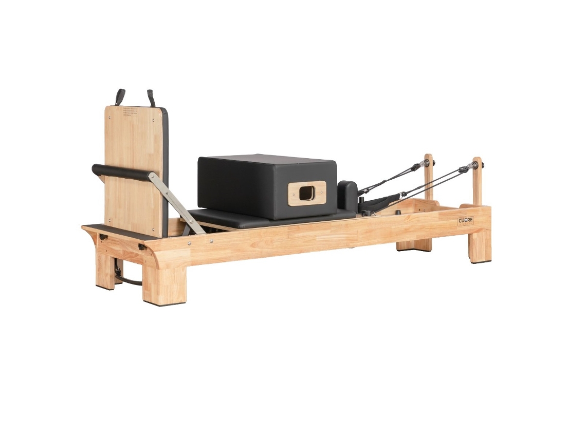Reformer Pilates Cuore Pilates Clásico – Estructura En Madera Maciza, Acolchado Eva Alta Densidad, Tapizado Negro Lavable
