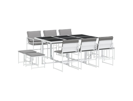 Conjunto 11 de comedor de jardín VIDAXL con cojines textilene blanco