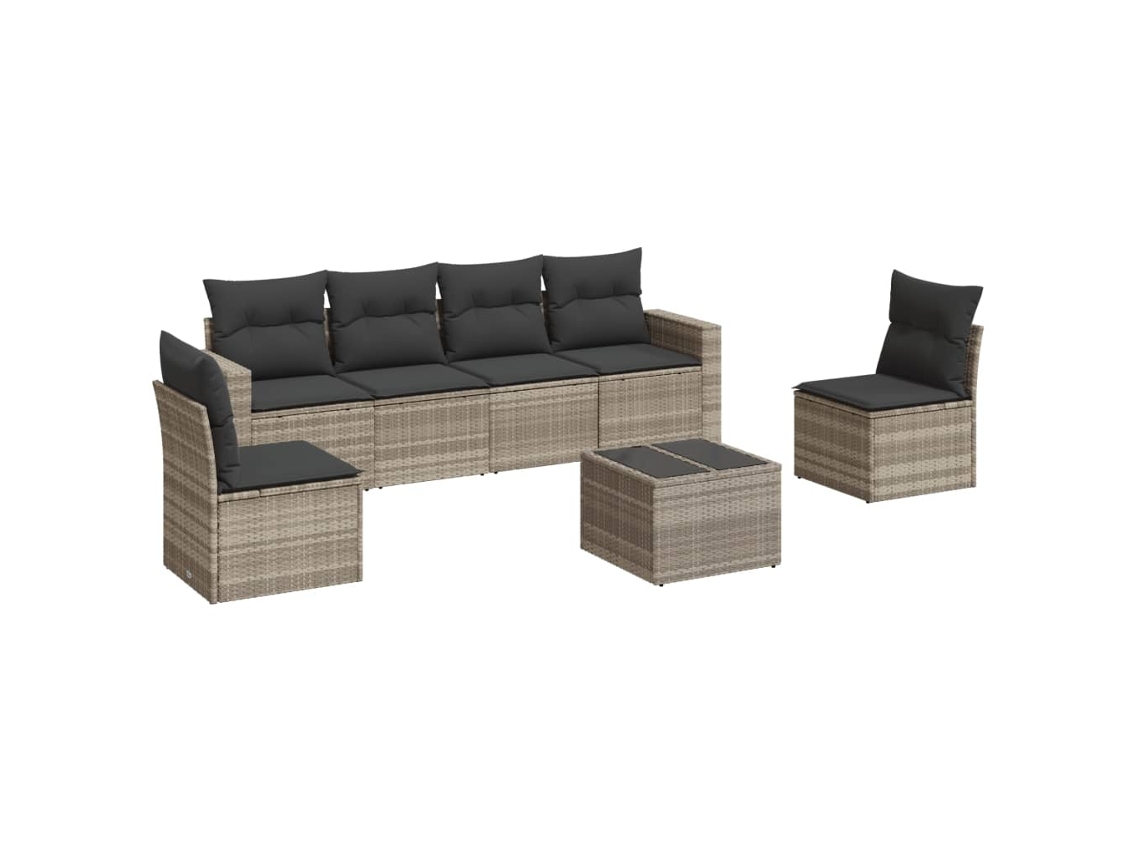 Conjunto de 7 sofás de jardín con cojines, mimbre, gris claro, MAISON EXCLUSIVE (7 piezas)