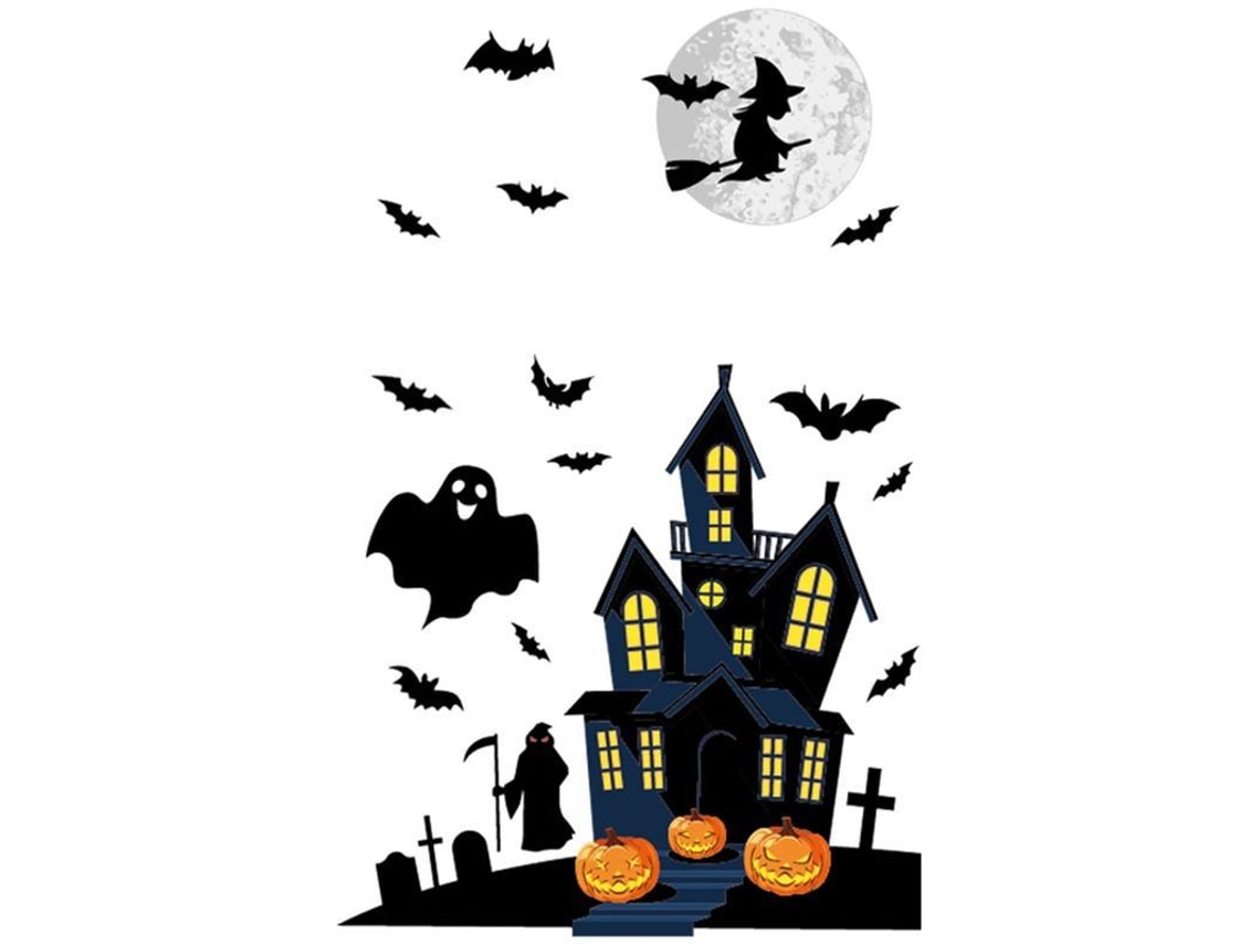 Decoración De Vidrio Para Halloween Con Calabazas Brujas Fantasmas Y Murciélagos