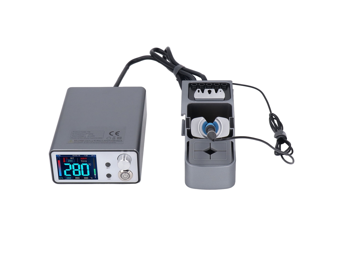 Soldador eléctrico con pantalla digital, calentamiento rápido y control automático de temperatura.