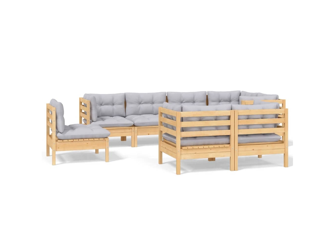 Maison Exclusive - Juego De Muebles De Jardín 8 Pzas Y Cojines Madera Maciza Pino