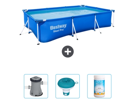 Piscina BESTWAY Rectangular Steel Pro - 300 x 201 x 66 cm - Azul - Incluida Bomba - flotador de cloro - Cloro