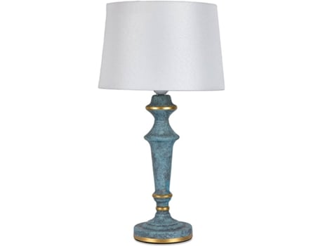 Lámpara de mesa 28*49 metal pie azul y dorado tulipa beige burdeos
