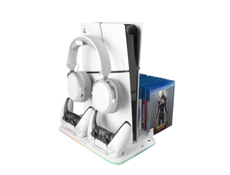 Soporte Neón RGB PS5 Slim Estándar y Digital MARS GAMING MPS5-B2 Cargador Doble de Mandos Blanco