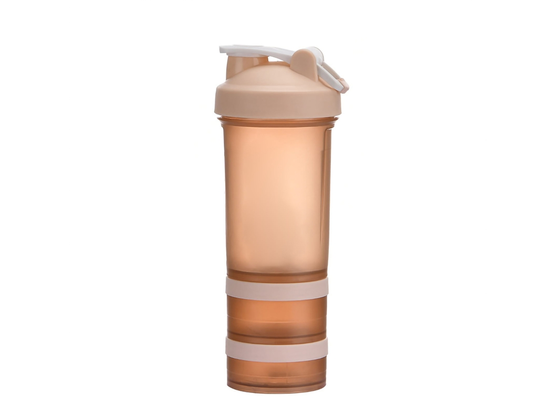 Botella deportiva de 450 ml (beige, 3 capas, antipolvo)